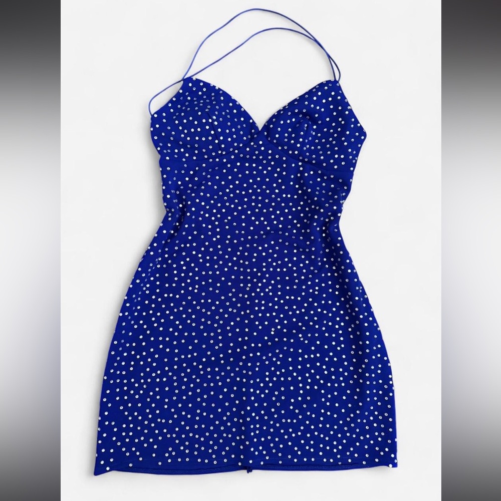 Blue Rhinestone Polka Dot Dress